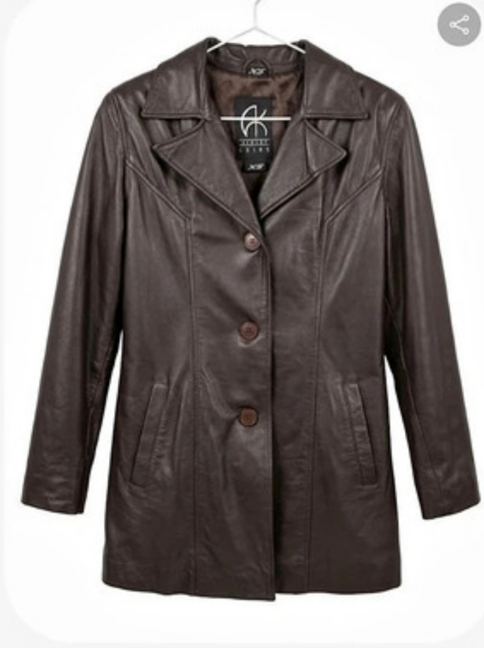 AKOURY Leather Jacket XS Brown Vintage 90s Button Front Blazer Coat